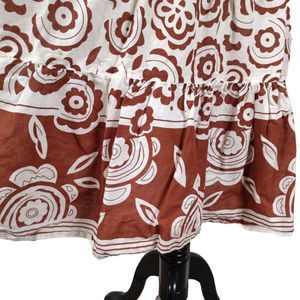 Vintage 90s White Boho Midi Skirt Size L Brown Floral Print Cotton Smock Waist